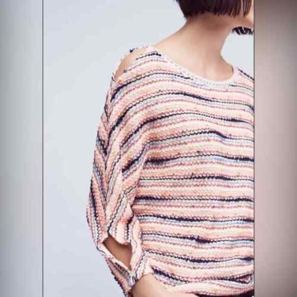 Anthropologie Postage Stamp Cold Shoulder Knit Sweater Size S Bohemian Striped - Picture 1 of 5